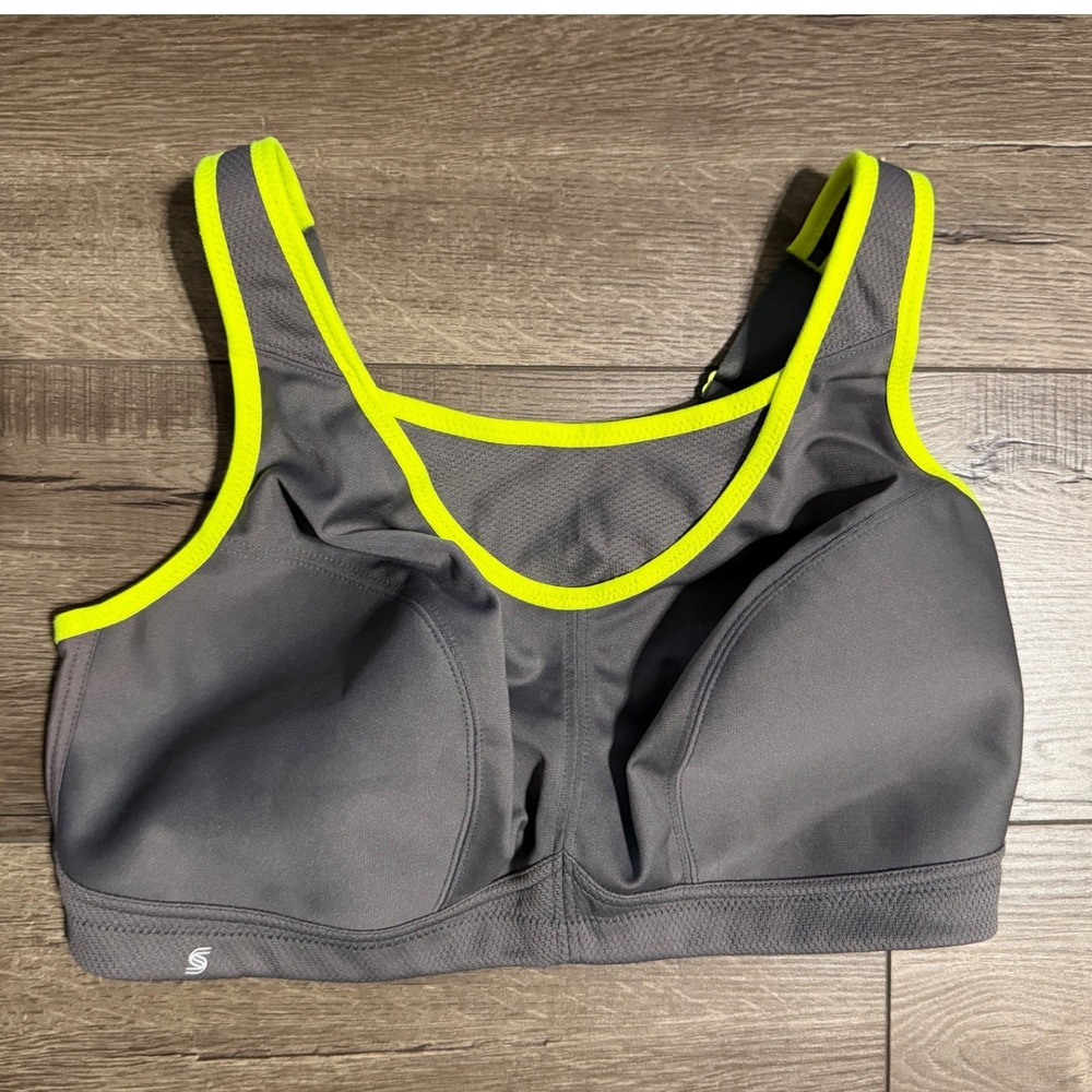 Glamorise Sport No Bounce Camisole Wire Free Sports Bra Gray Neon Yellow 40DD